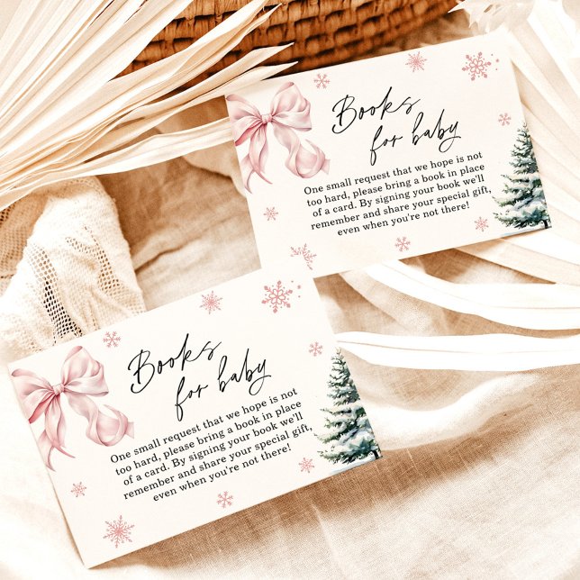 Pink Bow Snowflake Baby Shower Books for Baby Card (Creator Uploaded)