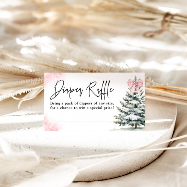 Pink Bow Snowflake Baby Shower Diaper Raffle Card (Creator Uploaded)