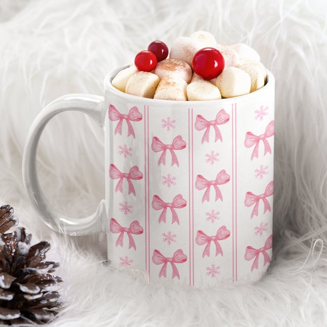 Pink Bow & Snowflake Christmas Holiday Mug (Creator Uploaded)