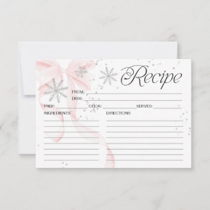 Pink Bow Snowflake Double-Sided Recipe Card