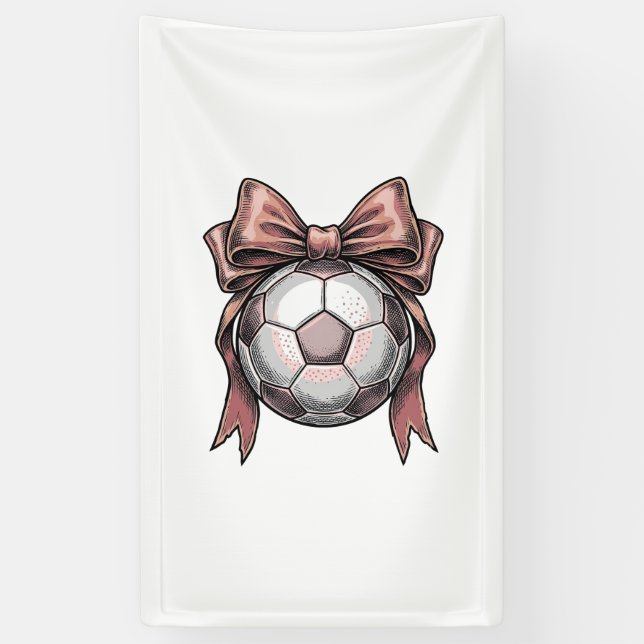 Pink Bow Soccer Ball Vintage Banner (Vertical)
