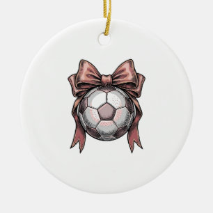 Pink Bow Soccer Ball Vintage Ceramic Tree Decoration
