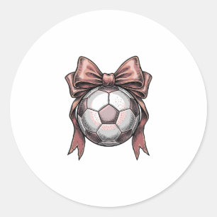 Pink Bow Soccer Ball Vintage Classic Round Sticker