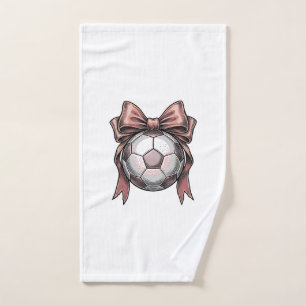 Pink Bow Soccer Ball Vintage Hand Towel