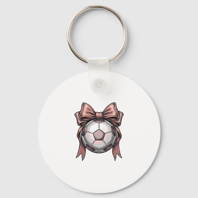 Pink Bow Soccer Ball Vintage Key Ring (Front)