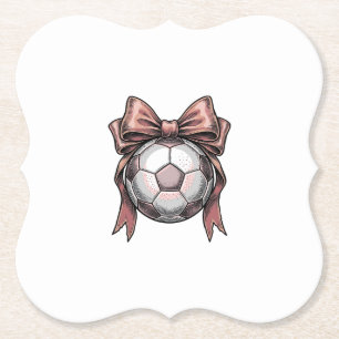 Pink Bow Soccer Ball Vintage Paper Coaster