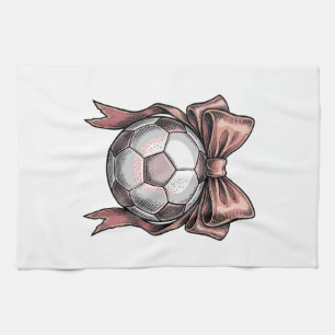 Pink Bow Soccer Ball Vintage Tea Towel