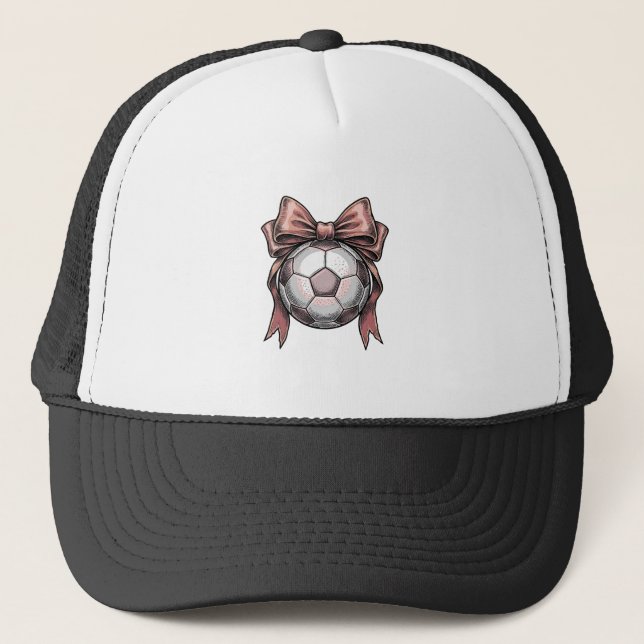 Pink Bow Soccer Ball Vintage Trucker Hat (Front)