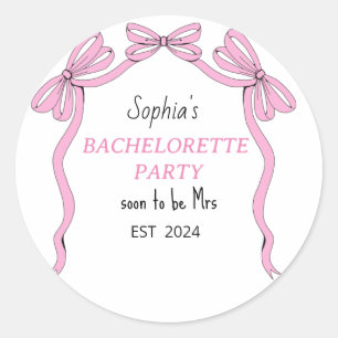 Pink Bow Soon To Be Mrs Bachelorette Favour Sticke Classic Round Sticker
