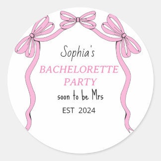 Pink Bow Soon To Be Mrs Bachelorette Favour Sticke Classic Round Sticker