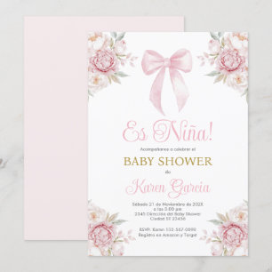 Pink Bow Spanish Baby Shower Girl Invitation