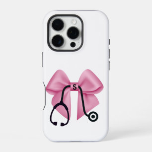 Pink Bow & Stethoscope Personalised Medical iPhone 16 Pro Case