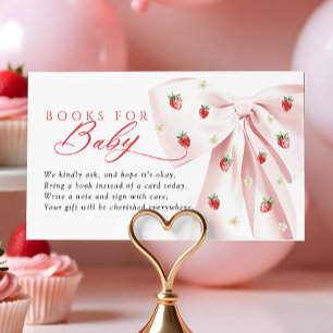 Pink Bow Strawberries Baby Shower Books for Baby Enclosure Card