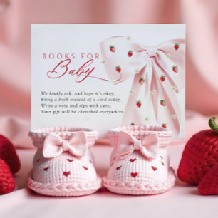 Pink Bow Strawberries Baby Shower Books for Baby Enclosure Card