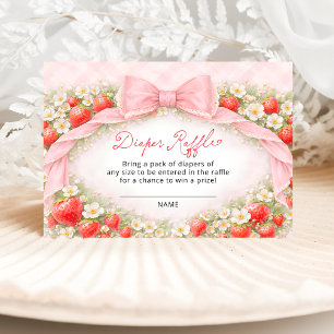 Pink Bow Strawberries Baby Shower Diaper Raffle Enclosure Card