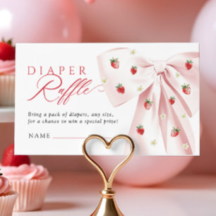 Pink Bow Strawberries Baby Shower Diaper Raffle Enclosure Card