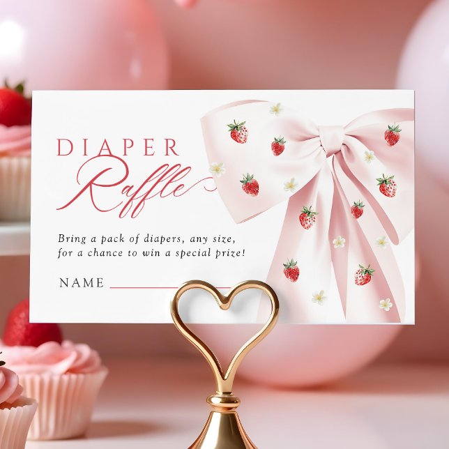 Pink Bow Strawberries Baby Shower Diaper Raffle Enclosure Card (Creator Uploaded)