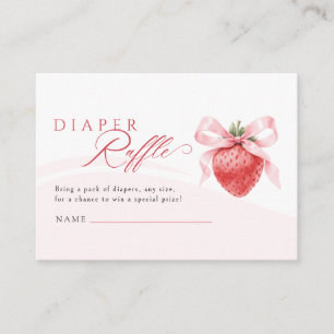Pink Bow Strawberry Baby Shower Diaper Raffle Enclosure Card
