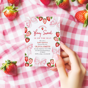 Pink Bow Strawberry Baby Shower Invitation Girl