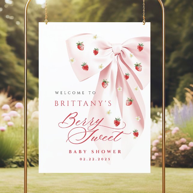 Pink Bow Strawberry Baby Shower Poster (Creator Uploaded)