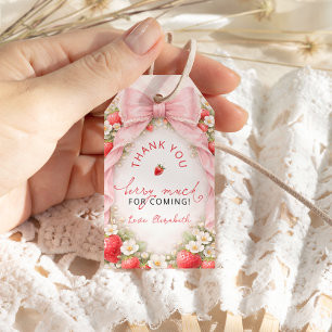 Pink Bow Strawberry Baby Shower Thank you Gift Tags