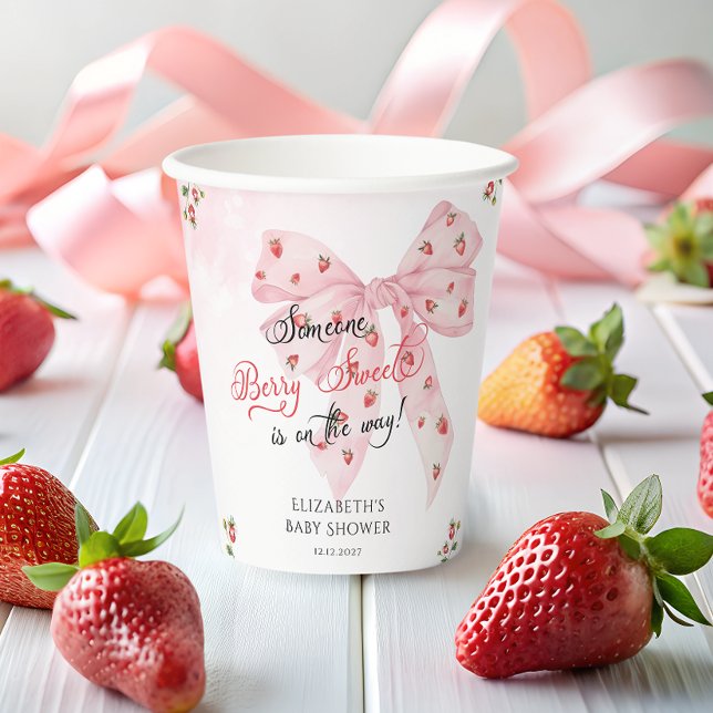 Pink Bow Strawberry Berry Sweet Baby Shower Paper Cups (Creator Uploaded)