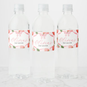 Pink Bow Strawberry Berry Sweet Baby Shower Water Bottle Label
