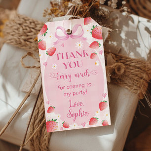 Pink Bow Strawberry Birthday Party Thank You Tag