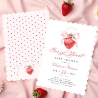 Pink Bow Strawberry Girl Baby Shower Invitation