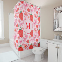 Pink Bow & Strawberry Monogram Shower Curtain