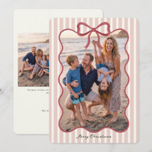 Pink Bow Striped Christmas Photo Card