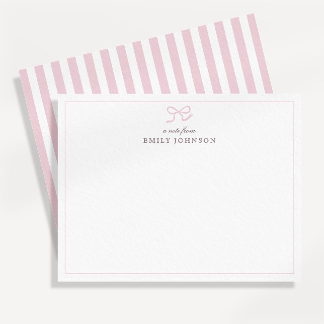 Pink Bow & Stripes a Note From Flat Note Card (Creator Uploaded)
