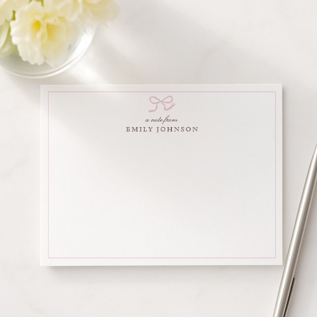 Pink Bow & Stripes a Note From Flat Note Card (Creator Uploaded)