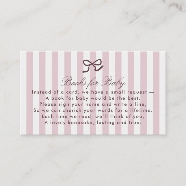 PInk Bow & Stripes Books for baby Enclosure Card (Front)