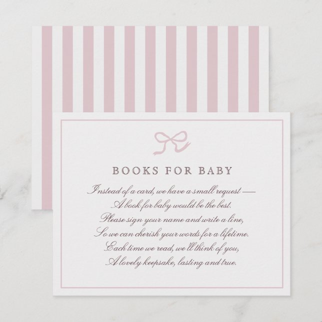 PInk Bow & Stripes Books for baby Enclosure Card (Front/Back)