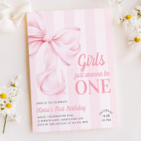 Pink Bow Stripes First Birthday