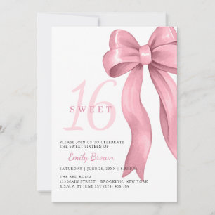 Pink Bow Sweet 16 Birthday Invitation