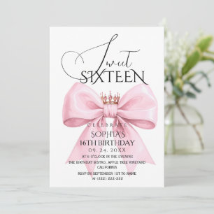 Pink Bow Sweet 16 Birthday Party Invitation