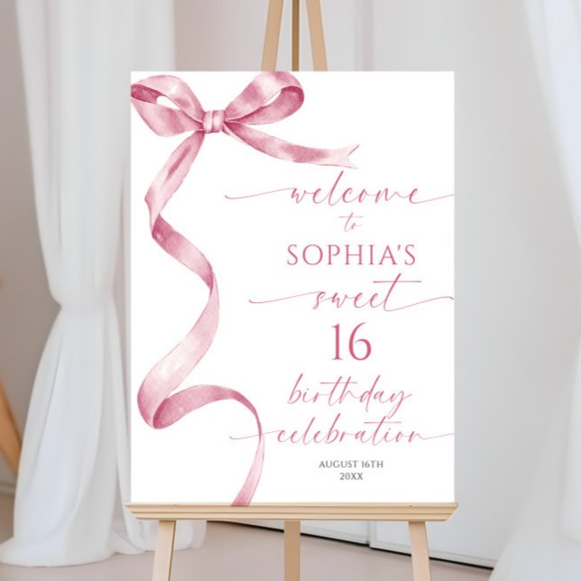 Pink Bow Sweet 16 Birthday Welcome Sign (Creator Uploaded)