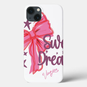 Pink Bow "Sweet Dreams" Glitter Typography iPhone 13 Case
