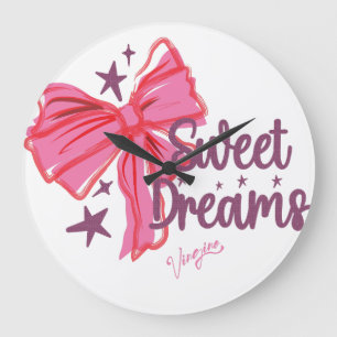 Pink Bow "Sweet Dreams" Glitter Typography Large Clock