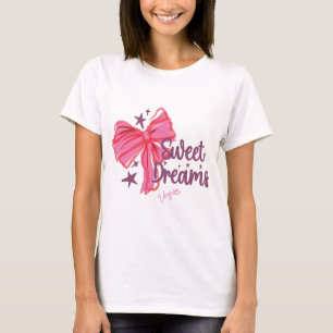 Pink Bow "Sweet Dreams" Glitter Typography T-Shirt