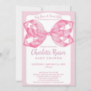 Pink Bow Sweet Hellos Arch Baby Shower Watercolor Invitation