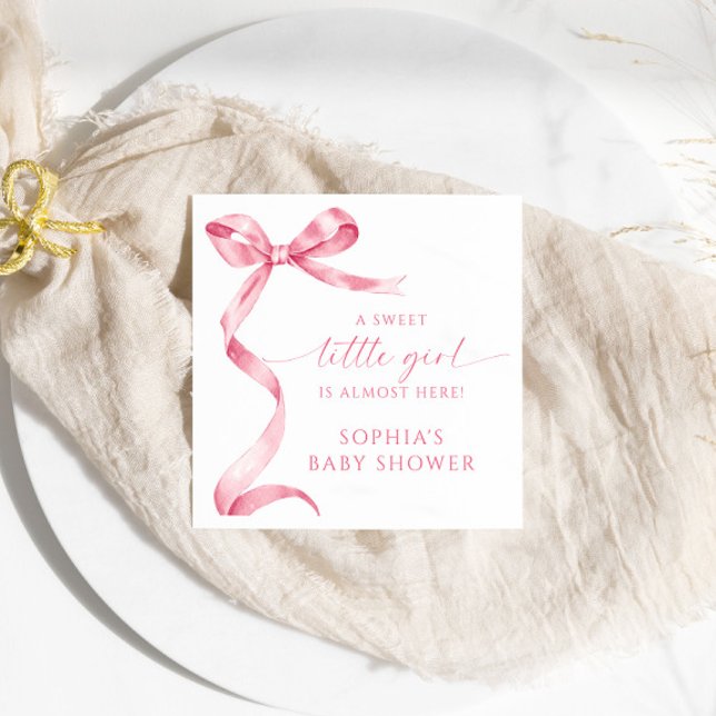 Pink Bow Sweet Little Girl Baby Shower Napkin (Creator Uploaded)