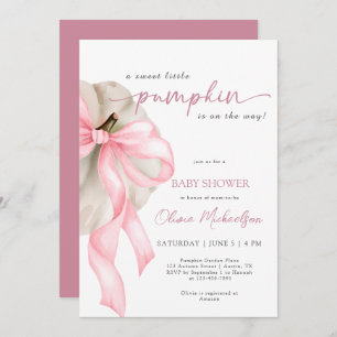 Pink Bow Sweet Little Pumpkin Coquette Baby Shower Invitation