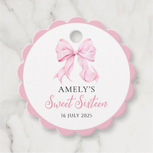 Pink Bow Sweet Sixteen Birthday Favour Tags