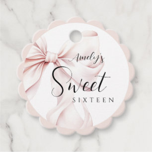 Pink Bow Sweet Sixteen Birthday Favour Tags