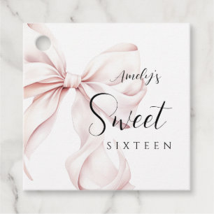 Pink Bow Sweet Sixteen Birthday Favour Tags