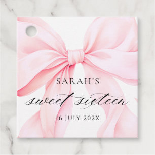 Pink Bow Sweet Sixteen Birthday Favour Tags