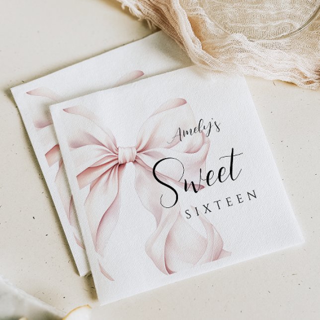 Pink Bow Sweet Sixteen Birthday Napkin (Creator Uploaded)